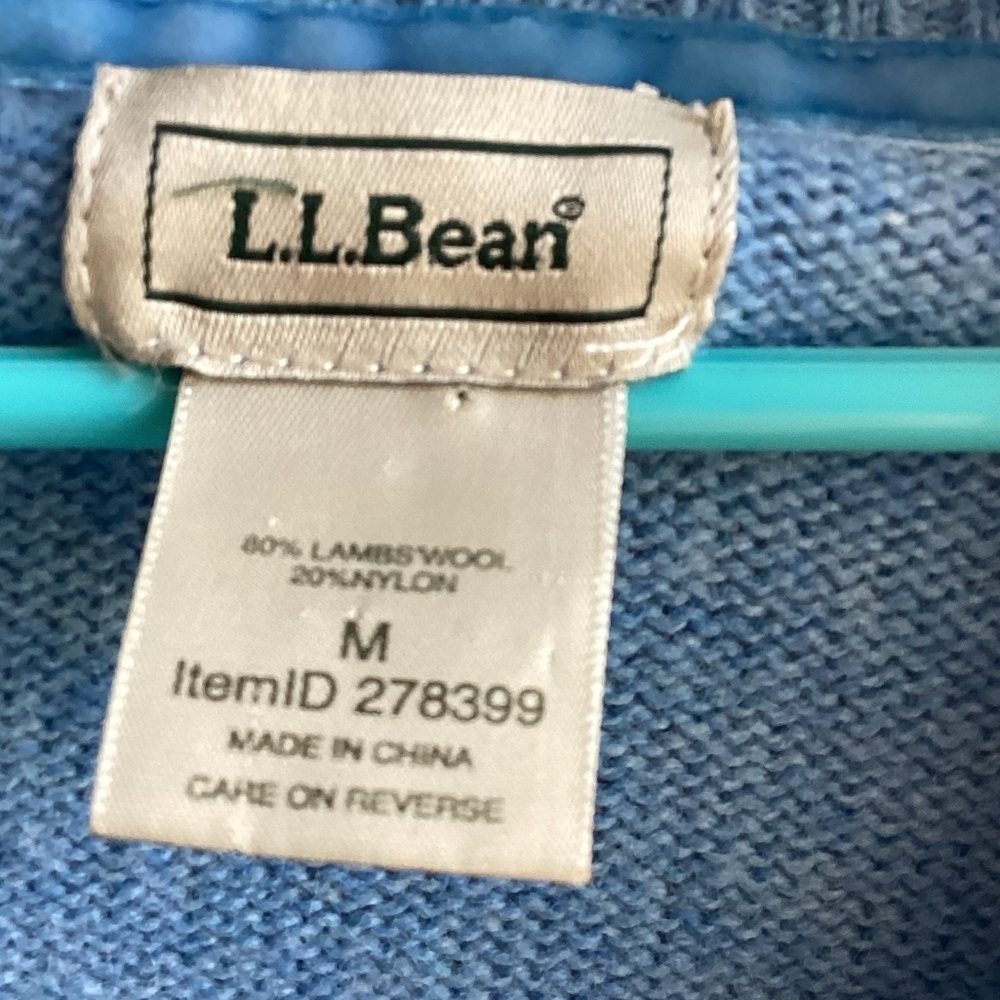 L L Bean Lambswool Blend Blue shawl collar sweater Size Medium - Picture 3 of 5